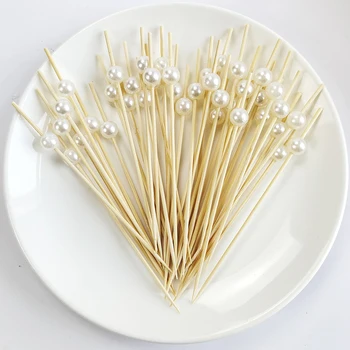 100vnt Vestuvinis perlas Vienkartiniai bambuko iešmai Mediniai kokteilių kirtikliai Vaisių kirtikliai Užkandžių šakutės iešmeliai Vestuvių vakarėlių reikmenys