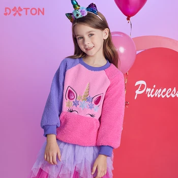 DXTON Winter Kids džemperiai su kišenine poliarine vilna stora mergaičių viršutiniais drabužiais Snaigės kontrasto spalva Vaikiški džemperiai