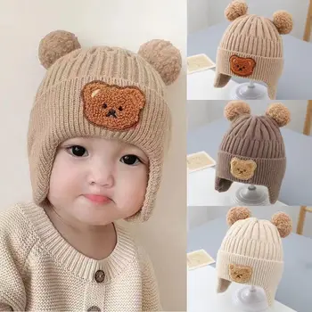 Animacinis lokys Kūdikis Beanie kepurė Korėjos ausų apsauga Minkšta sutirštinti Beanie Žiema Šilti vaikai Megzta skrybėlė Mažyliai Berniukai Mergaitės