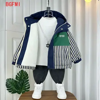 Teenage Striped Boy Plush Jacket Autumn Winter Korean Baby boys Color Coded Cotton Jacket Children's Parka Viršutiniai drabužiai ir paltai
