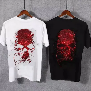 Vasariniai marškinėliai Vyrai Casual O-Neck Hot Drill Marškinėliai trumpomis rankovėmis Velnio kaukolė Mados prekės ženklas Skull 3D Vyras TEES Vyras