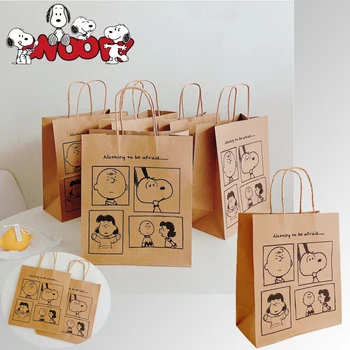 Snoopy popieriniai maišeliai su rankena Animacinis filmas Mielas 21cm sausainių pakuotė Saldainiai Kraft popieriniai maišeliai Dovanų krepšys Pirkinių krepšiai Kraft popierinis krepšys