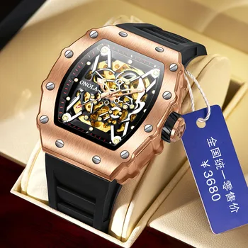 Prabangus laikrodis Vyriškas Prekės ženklas ONOLA Automatinis mechaninis vyriškas laikrodis Vandeniui atsparus auksinis rankinis laikrodis