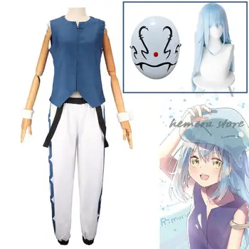 Tą kartą aš reinkarnavausi kaip gleivėtas 2 sezono Rimuru Tempest Cosplay kostiumo perukas Anime mėlyni marškiniai Kelnės Uniformos plaukų rekvizitai