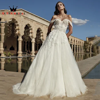 Mieloji nuo pečių vestuvinės suknelės Elegantiškos aplikacijos Nėriniai Sequines Nuotakos kamuoliniai chalatai Vestidos De Novia Custom Y59H