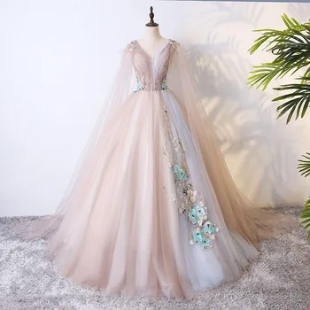Vakarinis vakarėlis Maxi suknelės moterims Princesės stilius Nėrinių aplikacija Mada Vintage Dubai Ball Gown Spalvota verpalų suknelė Vestidos