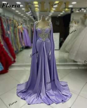 Artimųjų Rytų violetinės įžymybių suknelės Cape Sleeves Haute Coutures Karoliukais puošti kristalai Vakarinė suknelė vestuviniams ilgiems vakarėliams Gowns 2024