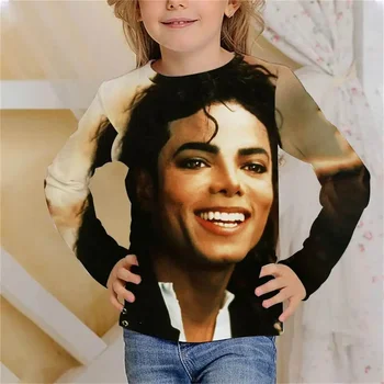 Michael Jackson Grafiniai marškinėliai Lauko drabužiai vaikams Marškinėliai Mergaitės Berniukų trišakiai Pavasario mados viršūnės Vaikiški marškinėliai ilgomis rankovėmis