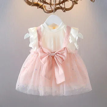 2023 Baby Girls suknelės Vasaros berankovės lankas Patchwork Gimtadienio vakarėlis Princesė Mielas ir mielas kūdikis Nuo 6M iki 4Y Mažylių drabužiai