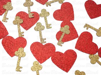 Širdys ir raktai Konfeti, Valentino dienos dekoracijos Vestuvės Konfeti išsklaido nuotakos dušą Stalo dekoro iškarpų knyga 