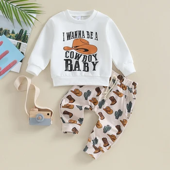 Toddler Baby Boy Fall Žieminiai drabužiai ilgomis rankovėmis rašto džemperio megztinio viršutinės dalys ir joggers kelnių aprangos komplektas