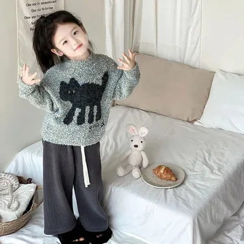 Animacinis filmas Sutirštintos vilnos megztinis Megztinis + Kelnės Mergaičių drabužiai Kūdikių mergaičių aprangos komplektas Korėjos vaikų drabužiai 2023 Ruduo/žiema