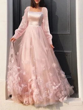 Fashion A-line with Appliques Long Sleeve Scoop Neck Tulle Woman Formal Wedding Guest Evening Prom Dresses Butterfly 2023