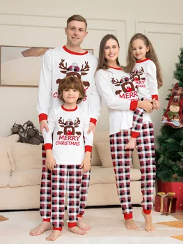 Xmas Family Look Pižamos Kalėdos Šeimos deranti apranga Mama Tėtis Vaikai Pižamų komplektas Kūdikių romperiai Laisvalaikio laisvi miego drabužiai