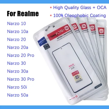 10vnt (100% oleofobinė danga) Jutiklinis ekranas Priekinis išorinis stiklas + OCA skirtas Realme Narzo 10 10a 20a 30a 50i 50a 20 30 Pro panelė