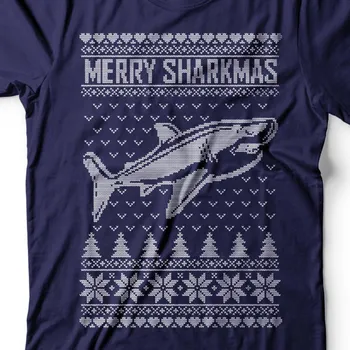 Juokingi kalėdiniai marškinėliai Merry Sharkmas Ugly Christmas Sweater Style Nordic Christmas Mood Orca Shark whale marškinėliai Christmai