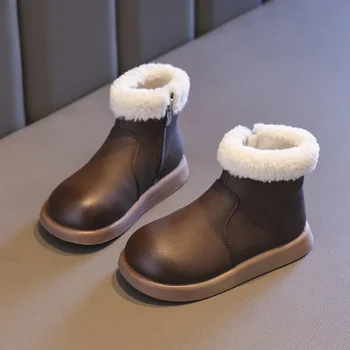 Nauji mergaitės kulkšnies batai 2023 Žieminiai pliušiniai vaikiški odiniai medvilniniai batai Universalūs madingi užtrauktukai vaikams Trumpi batai 23-36 dydis