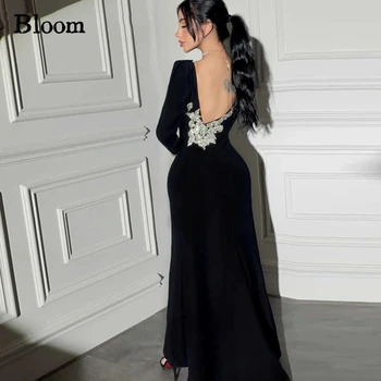 Bloom Backless Blizgios aplikacijos Prom suknelės O-kaklas ilgomis rankovėmis Pritaikomos elegantiškos vakarinės suknelės Oficiali vestuvinė suknelė