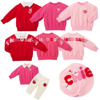 Megztinis Baby Girls Kids Wear Autumn Winter Girls Sweatshirts Cartoon Love Rabbit Letter Raglan Sleeves Long Sleeves Warm Top