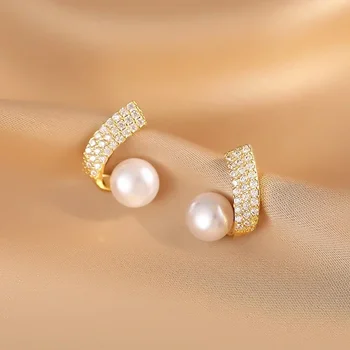 Vintažiniai blizgūs krištolo perlų auskarai moterims Auksiniai rankų darbo 