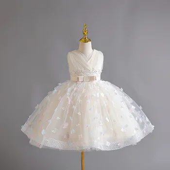 Vasaros 3D drugelis Siuvinėtas tinklelis Mergaitės suknelės Vaikai Princesės kostiumas Gėlė Mergaitė Suknelė vestuvėms Gimtadienio vakarėlis