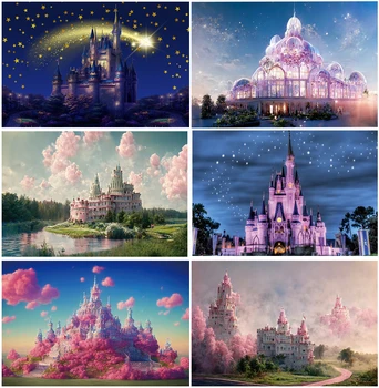 Disney princesės pilies fonai mergaitėms Vaikai Vaikų gimtadienis Svajingas rožinis debesis Nuotraukų fonai Dekoras Pasirinktiniai reklamjuostės rekvizitai