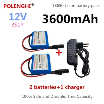 100%naujas saugus ir patvarus 12V 3600mAh 3S1P ličio baterijų paketas 18650 įkraunama baterija su apsaugine plokšte 12.6V 1A įkroviklis