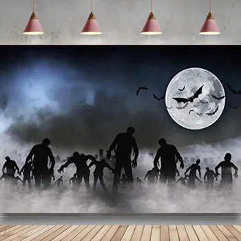 Helovino fonas Šiurpių zombių paradas Kapinės Pilnatis Fotografija Fonas Vakarėlio dekoravimas Foto būdelė Studijos rekvizitai