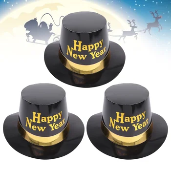 3 vnt vakarėlis Naujųjų metų skrybėlės Palankiai vertina juodą galvos juostos popierinę kepurę Tophat kalėdinės dekoracijos