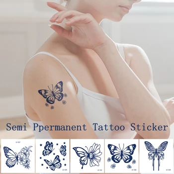 Drugelis Ilgalaikis pusiau permanentinis tatuiruotės lipdukas Laikina neperšlampama ranka Seksuali kūno menas Netikros tatuiruotės Moterų makiažo produktai