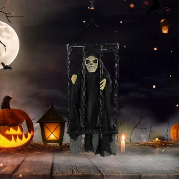 Helovino lauko dekoravimas Vaiduokliai Skeletas Animacinis ornamentas su apšviestomis akimis Šiurpus juokas Helovino kabinimas