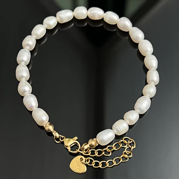 Elegantiška gėlavandenių perlų karoliukų apyrankė Banglentė moterims mergaitėms Baltųjų perlų papuošalai Rankų darbo pareiškimo apyrankė Nerūdijantis plienas