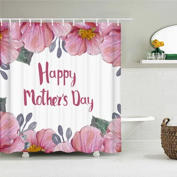 Su motinos diena Audinys Dušas Užuolaidos Vonios užuolaidos Romantiškos meilės gėlės Neperšlampamas dekoras Vonios ekranas su kabliukais