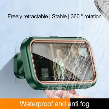 Anti-Fog Dušo telefono laikiklis 360 laipsnių sukimosi kampo reguliuojamas vandeniui atsparus sieninis telefono laikiklis Mobiliojo telefono dėklo stovo dėžutė