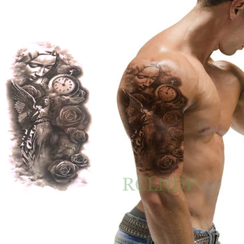 Neperšlampamas laikinas tatuiruotės lipdukas Angelo laikrodis Rose Cool Fake Tatto Flash Tatoo nugaros koja Rankos pilvas didelis dydis moterims mergaitės vyrai