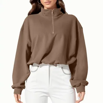 Half Zip Sweatshirt Women Solid Casual Crop Pullover Tops Womens Fashion Athletic Harajuku Sweatout Clothing
