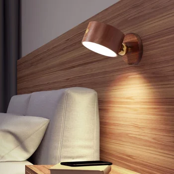 Medinė LED skaitymo lemputė 3 ryškumo lygiai įkraunamas 360 ° besisukantis magnetinis rutulys Reguliuojamas jutiklinis valdymas Naktiniai žibintai