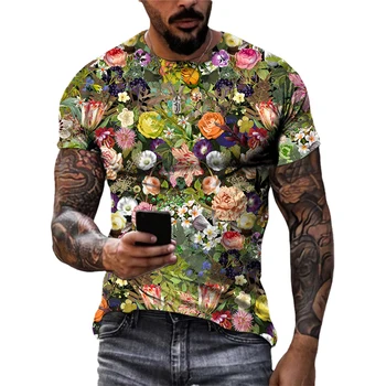 Vasaros augalų gėlės Gėlių 3D spausdinimo marškinėliai Nauji vyrai Moteris Oversized marškinėliai Gatvės drabužiai Tees Harajuku Tops Kids Unisex drabužiai