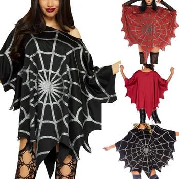 Halloween Spider Web Cape for Women Poncho Costume Cape Black Spider Web Halloween Skeleton Poncho Party Cosplay