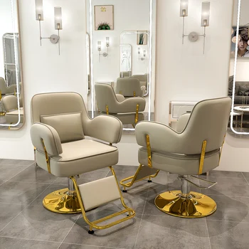 Lifter Personalizuota kirpėjo kėdė Retro Gold Leather Profesionali pasukama salono kėdė Riedanti prabangi Cadeiras salono baldai