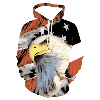2023 Fashion New Flag Hoodie 3D Printing Eagle džemperis Unisex Casual Outer Loose Džemperis