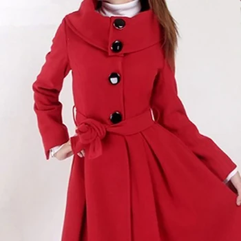 2023 Rudens žiema Naujas apvalus kaklas ilgomis rankovėmis moteriškos vientisos spalvos elegantiškas ir madingas korėjietiško varianto dirbtinės vilnos paltas
