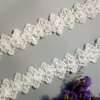 1 kiemas Balta medvilninė gėlė Perlas Siuvinėtas Afrikietiškas nėrinių audinys Apdailos juostelė Siuvimo reikmenys Amatas kostiumų dekoravimui 2018