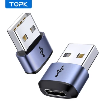 TOPK AT13 USB C į USB Male adapteris USB Female (Type-C) į USB 2.0 Vyriškas (USB-A) greitas įkrovimas ir duomenų sinchronizavimas OTG adapterio jungtis