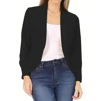 New Women's Blazers Ladies Jacket Cardigan ilgomis rankovėmis Tops No Buttons Simple Black White Red Blue Fashion Female All Match Coat