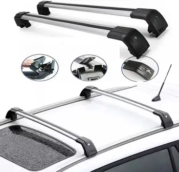 2 dalių tinka Hyundai Santa Fe XL 2013-2019 Užrakinamos aliuminio stogo bėgių bagažinės Bagažo vežėjas Krovinių skersiniai strypai Skersiniai laikikliai