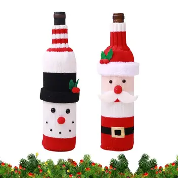 Kalėdinio vyno krepšys Kalėdų senio dizaino mezgimo butelių maišeliai 2vnt plaunamas butelių įvyniojimas Kalėdinio vyno dovanų maišeliai Namų dekoravimas