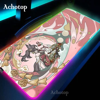 RGB Genshin poveikis Žaidimų kilimėliai LED pelės kilimėlis Anime Didesnio dydžio žaidėjo pelės kilimėlis XXL klaviatūra Stalinis stalas Kompiuteris Kilimėlis Notbook Pad
