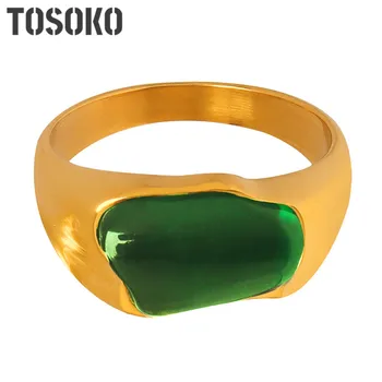 TOSOKO Nerūdijančio plieno papuošalai Tamsus rinkinys Smaragdo derva Netaisyklingas asmenybės žiedas Mados žiedas Moteris BSA477