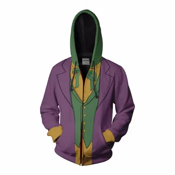 Heath Ledger The Joker Cosplay kostiumas 3D pilnai atspausdintas vyriškas džemperis su gobtuvu Casual Pavasario/Rudens Unisex Pullover Zipper Up